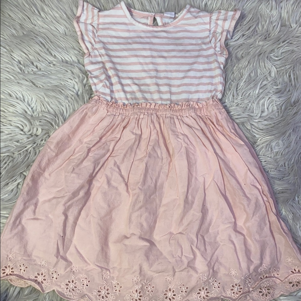 Kids, girls, soft pink dress with pink stripes